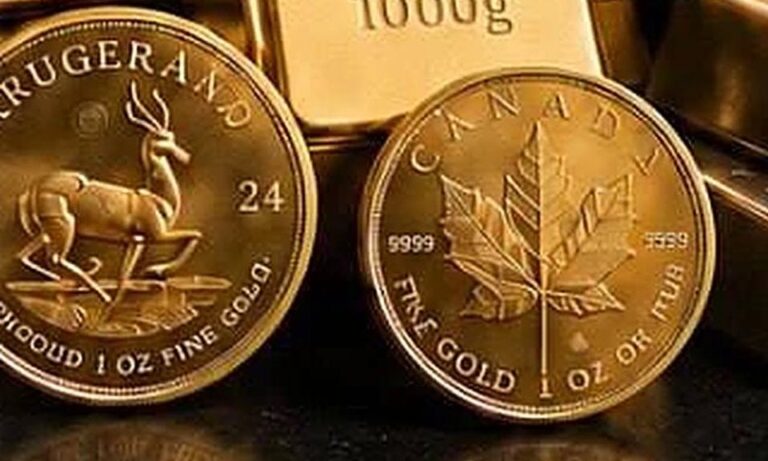 Goldmünzen Krugerrand und Maple Leaf